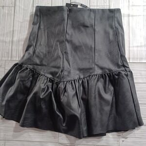 Venti6 Italy Black Faux Leather Ruffle Flounce Mini Skirt G1011 Size S
